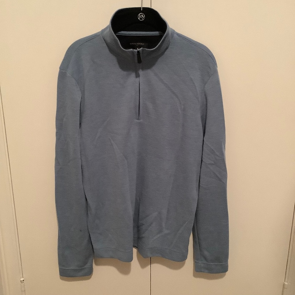 Sweater Pullover Blue Fleece Quarter Zip 100% Cotton Size Medium